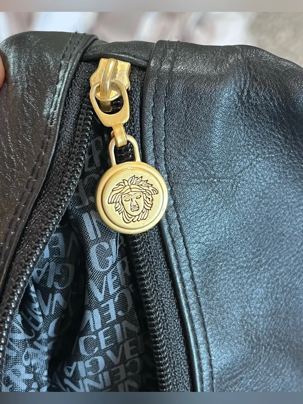 Vintage Gianni Versace Black Leather Backpack Purse 90’s